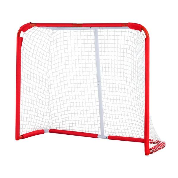slide 2 of 11, White-Red Steel Hockey Goal with Mesh Net and Oxford Cover White-Red