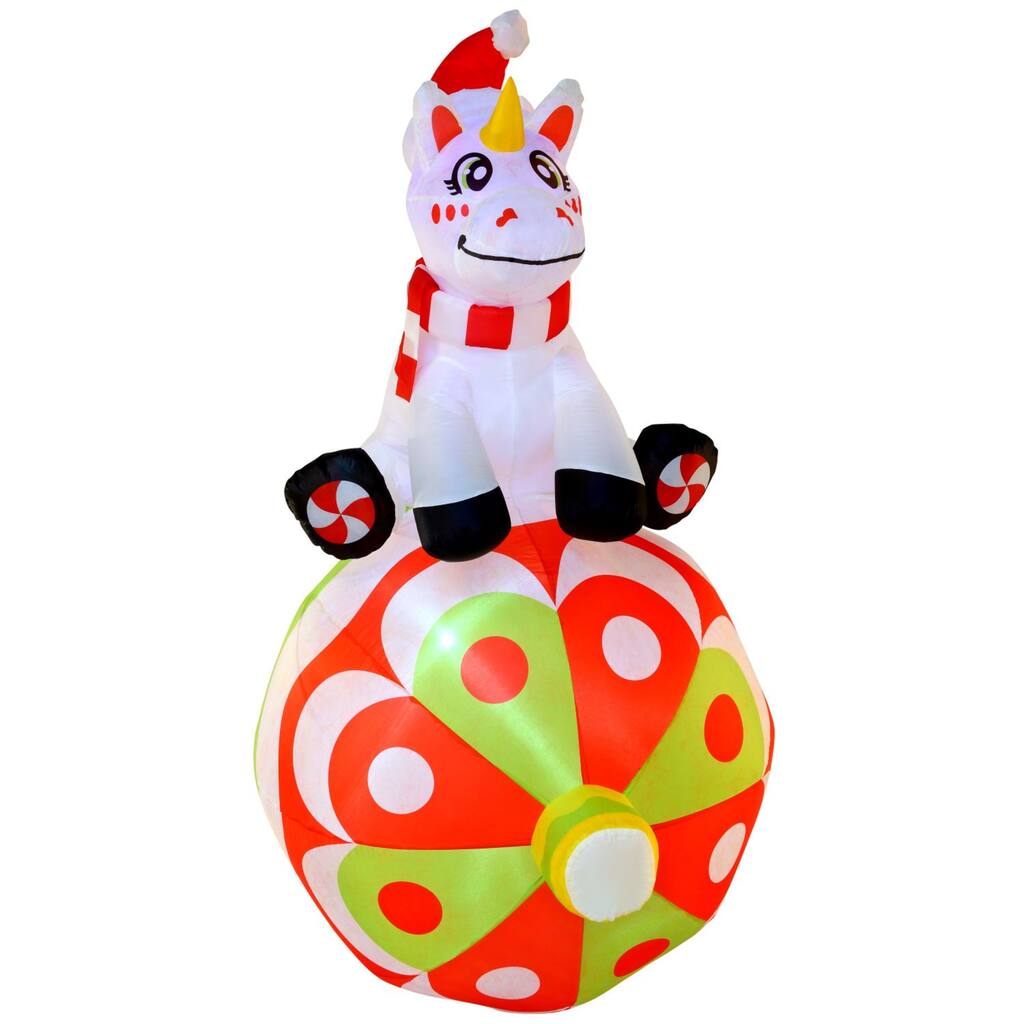 6FT Joyfy Inflatable Cute Unicorn with Ornaments, Built-in LEDs