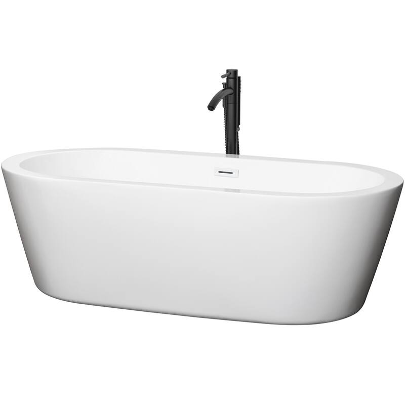 Wyndham Collection Mermaid 71" Free Standing Acrylic Soaking Tub with - White / Shiny White Trim / Matte Black Faucet