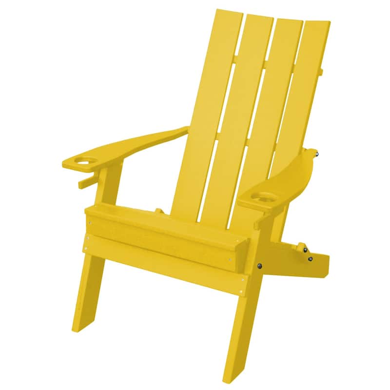 Poly Hampton Folding Adirondack Chair with 2 Cupholders - Lemon Yellow