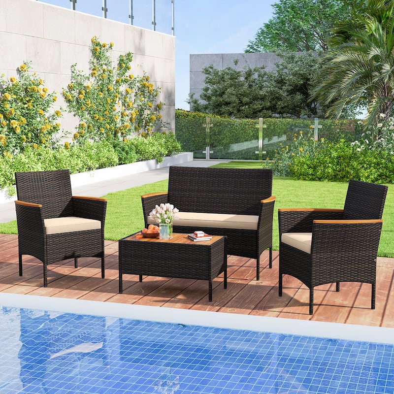 Gymax 8 Piece Outdoor Patio Rattan Furniture Set Rattan Conversation