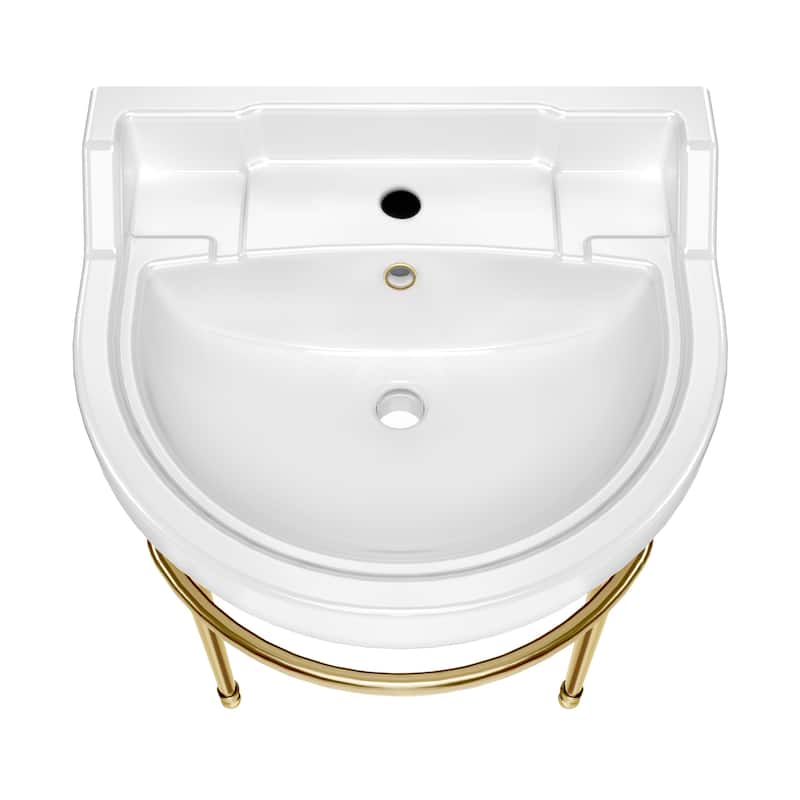 Whitehaus Console Sink With Semi-Circular Bowl, Metal Leg Supports and Front Towel Bar.