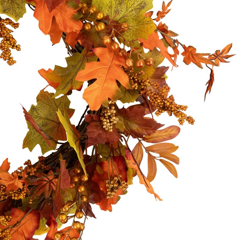 Fall Foliage Gold Berries Artificial Autumn Twig Wreath - 32", Unlit