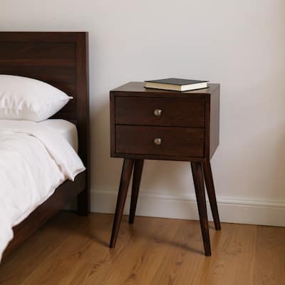 HomeRoots 22" Walnut Solid Wood Square Two Drawer Nightstand
