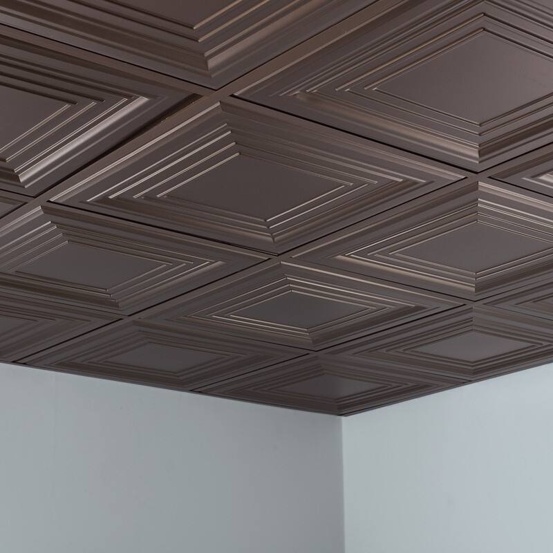 FASÄDE Traditional Style 3 Decorative Vinyl 2ft x 2ft Lay in Ceiling Panel in Argent Bronze (5 Pack)