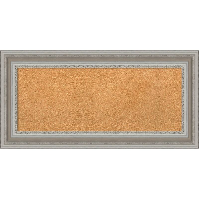 Parlor Framed Cork Bulletin Memo Board - 36-Inch x 18-Inch - Parlor Silver
