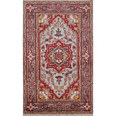 Geometric Heriz Serapi Indian Accent Rug Handmade Wool Carpet - 2'11" X 5'0"