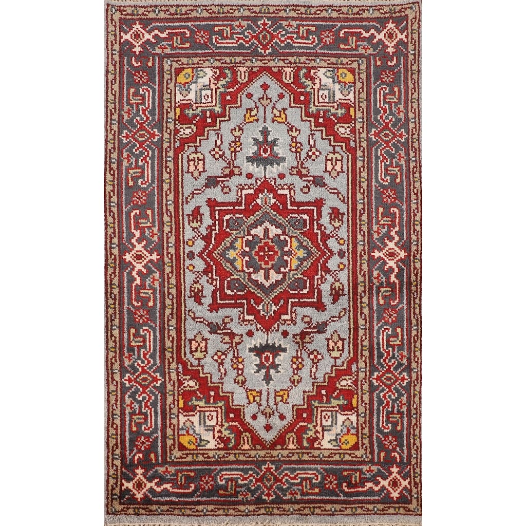 Geometric Heriz Serapi Indian Accent Rug Handmade Wool Carpet - 2'11" X 5'0"