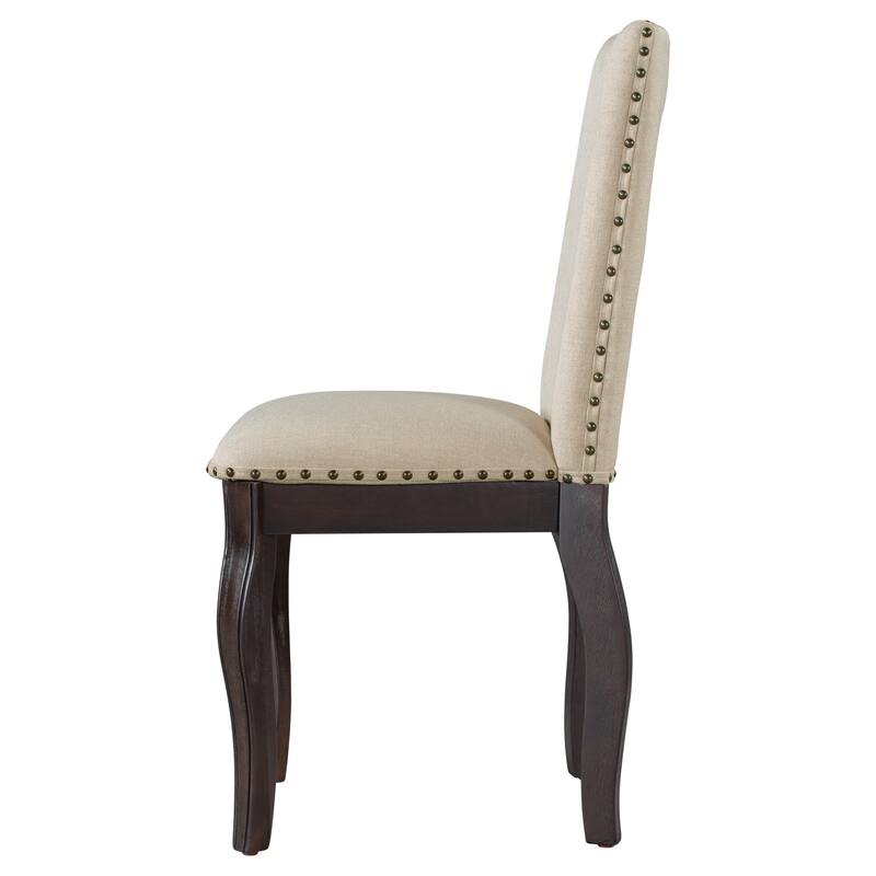 Set of 4 Wood Upholstered Dining Chairs with Nailhead Trim
