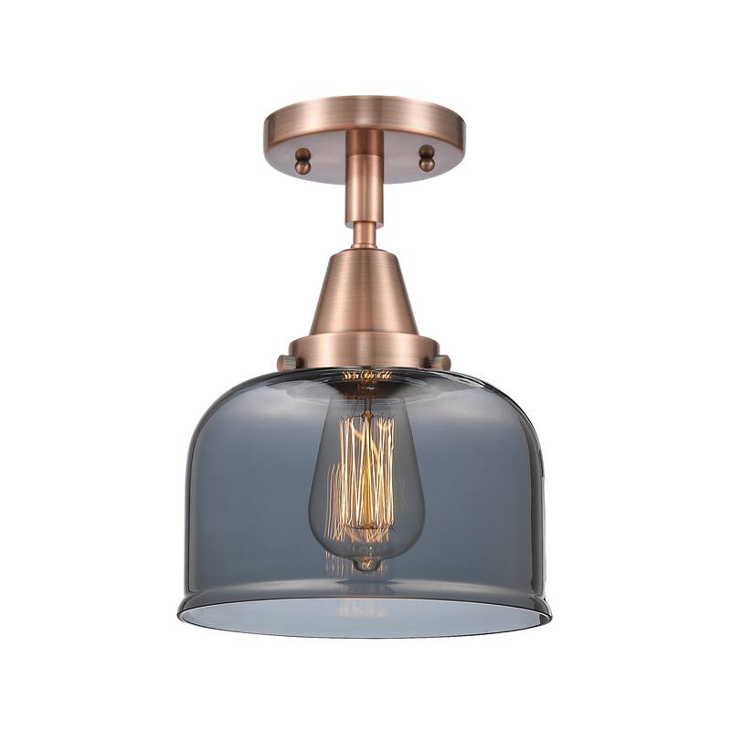 Innovations Lighting Caden Bell - 1 Light 8" Flush Mount - Antique Copper/Light Smoke