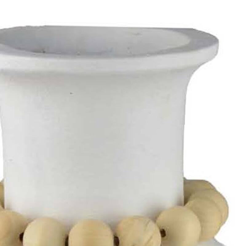 Nehu Decorative Vase, Beaded Neck Details, 15 Inch White Resin