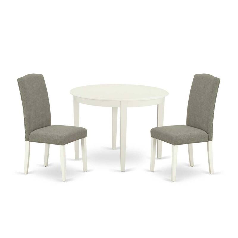 Boho Round Dining Set 3pc - 42" Table & 2 Chairs - Linen White Legs - Dark Shitake Fabric