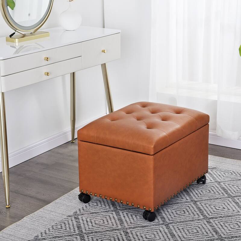 Adeco High End, Classy, Tufted Storage Bench, Ottoman Footstool