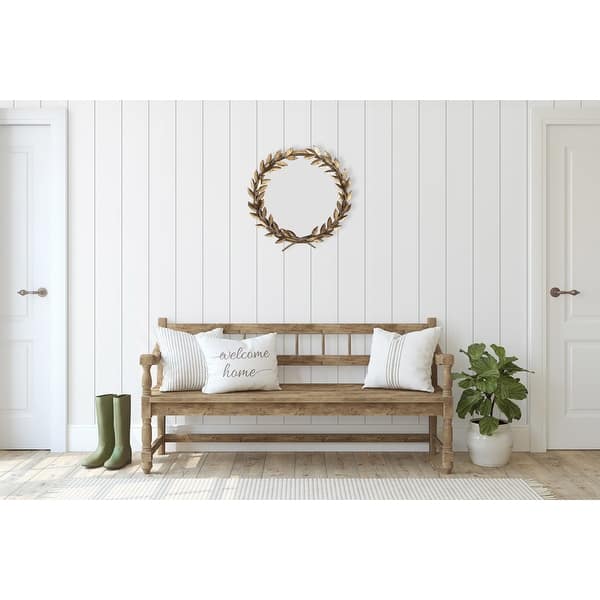 Round Antique Gold Metal Laurel Wreath Wall Mirror Distressed Gold Overstock 31261748