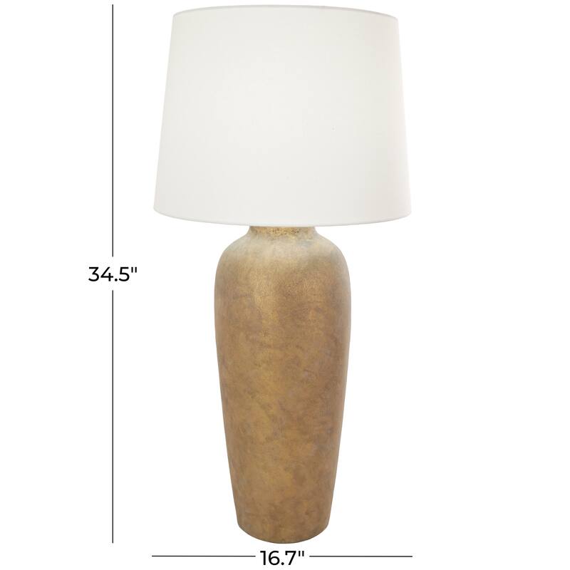 Light Brown, Black or Brown Ceramic Tall Distressed Antique Style Textured Room Table Lamp with Cream Linen Shade