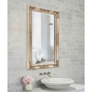 Allan Andrews Warm Silver Rectangular Beaded Texture Wood Framed Wall Mirror - 36"H x 24"W