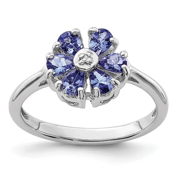 Sterling Silver 2 MM Tanzanite and Diamond Ring