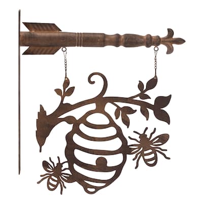 Bumble Bee and Hive Garden Sign - 15.5" - Bronze