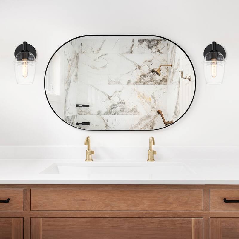 Summer Jazz 5.5 in. 1-Light Matte Black Wall Sconce Light with Clear Glass Shade for Bathrooms
