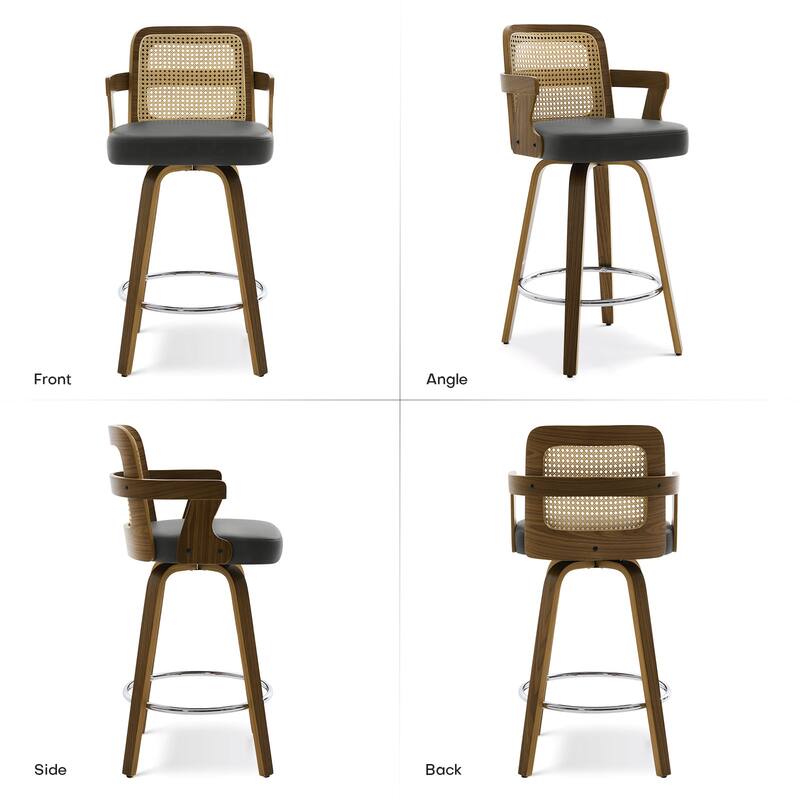 Upholstered Wood Swivel Counter Height Barstool with Arms - 37.8"H x 18.7"W x 19.29"D