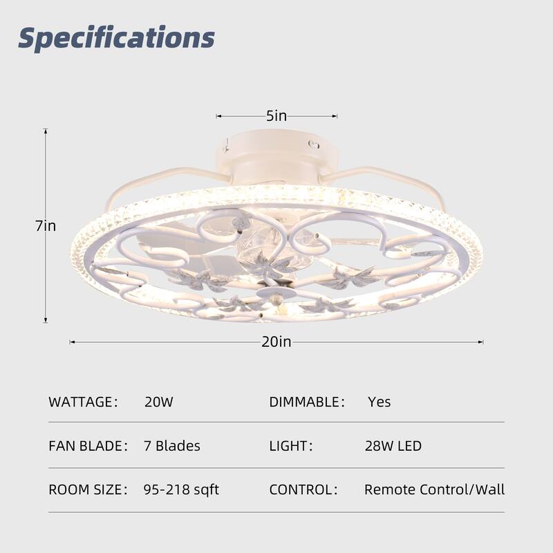 20 in. Flush Mount Caged Indoor Ceiling Fan with Dimmer LED Light and Reversible DC Motor