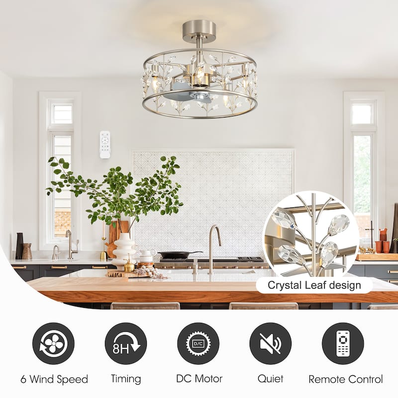 20" Glam Crystal Chandelier Caged Ceiling Fan with Light and Remote