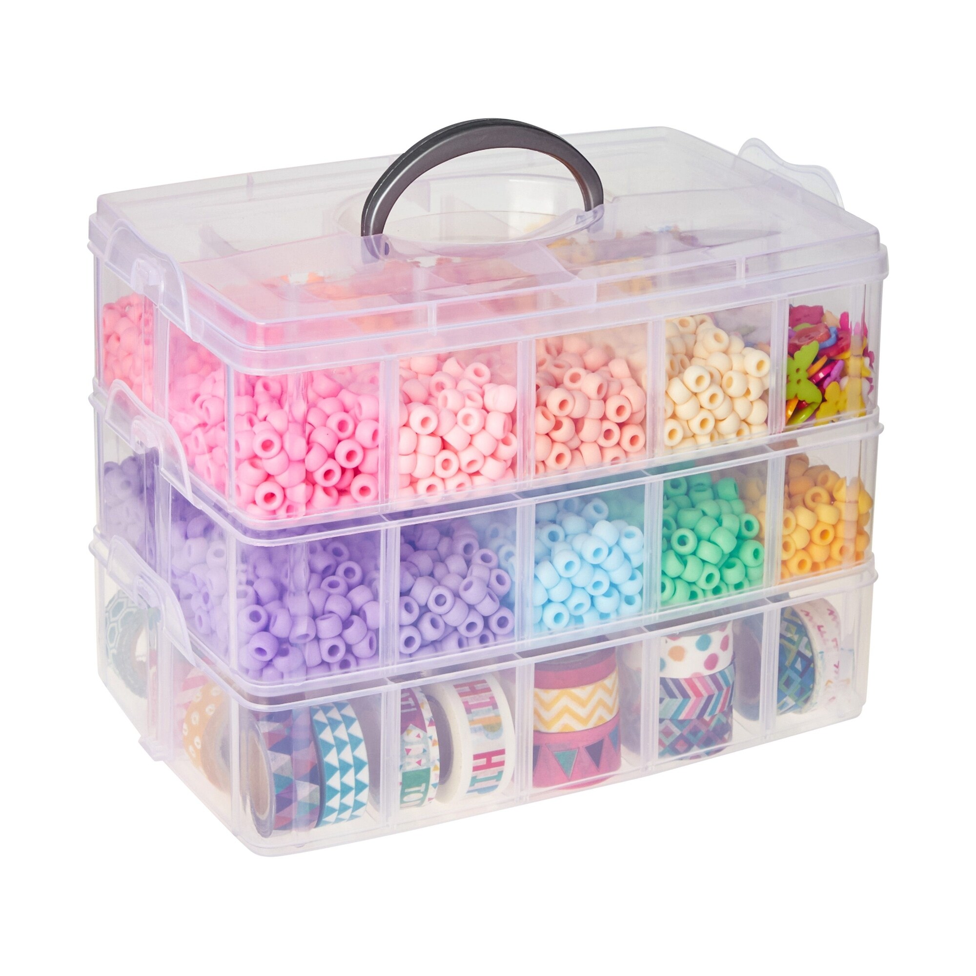 3 Tier Plastic Craft Storage Organizer Box Case with Adjustable