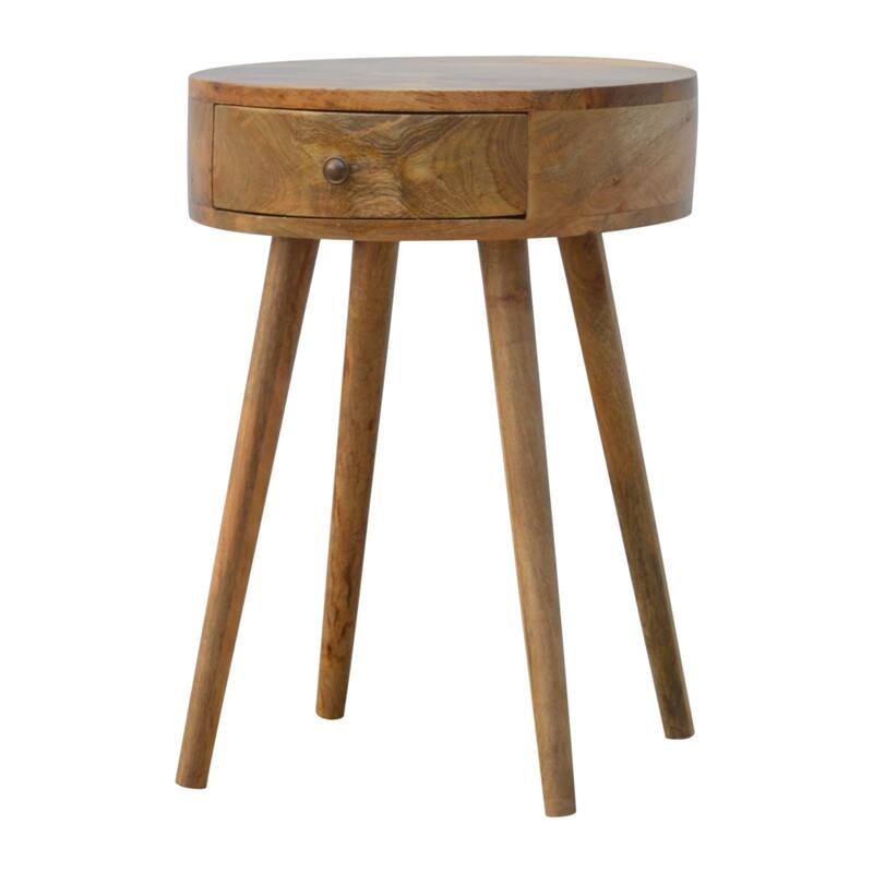 Circular Oak Bedside Table with One Drawer