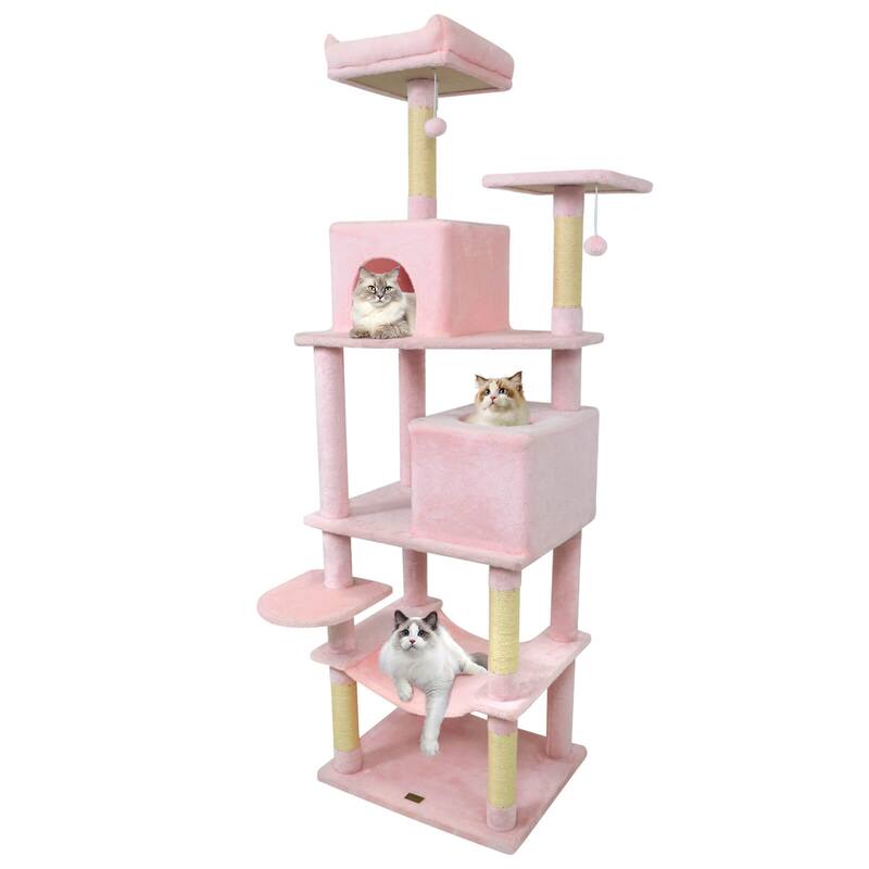 Costway 70” Cat Tree for Indoor Cats with Padded Top Perch, Dual - See Details - Pink