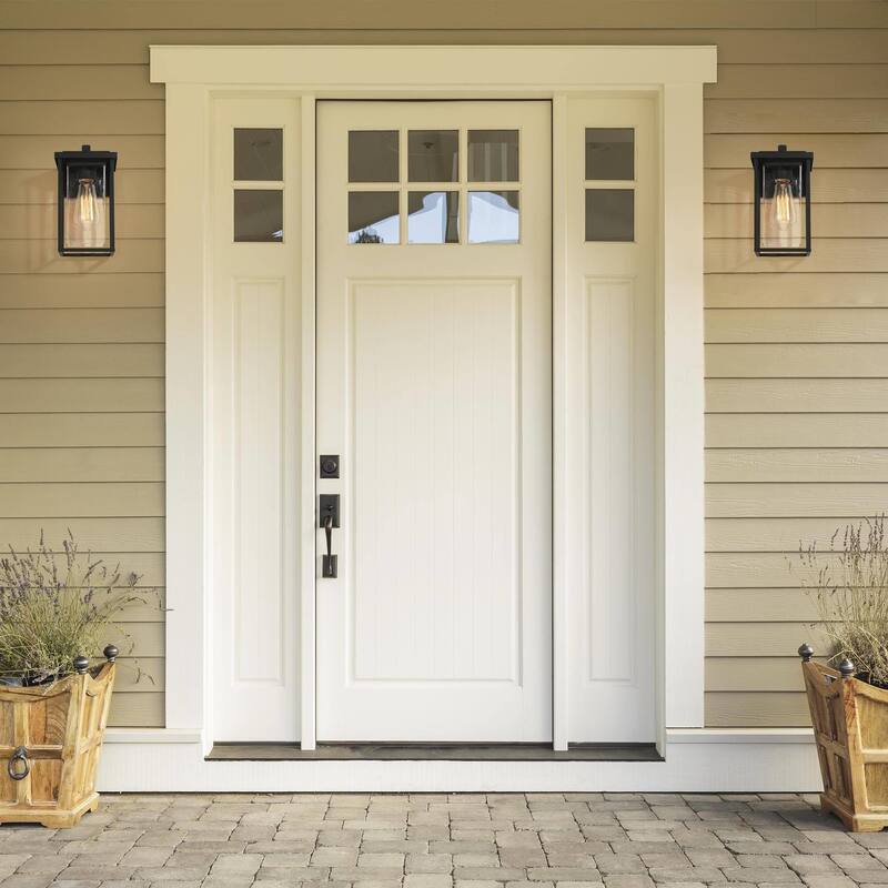 Geoma Modern Farmhouse 1-Light Black Outdoor Wall Sconce Seeded Glass Lantern - L 5.9"* W 6.7"* H 10.8"
