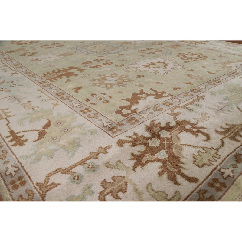 Light Green Oushak Indian Area Rug Handmade Wool Carpet - 9'0" x 11'11"