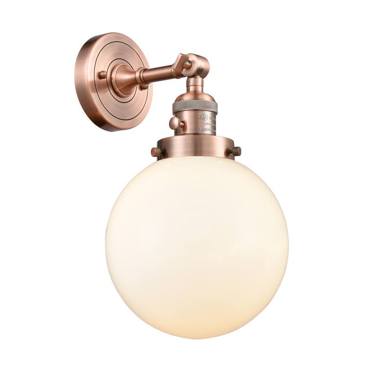 Innovations Lighting Beacon Single Light 14" Tall Bathroom Sconce with - Antique Copper / Matte White Cased