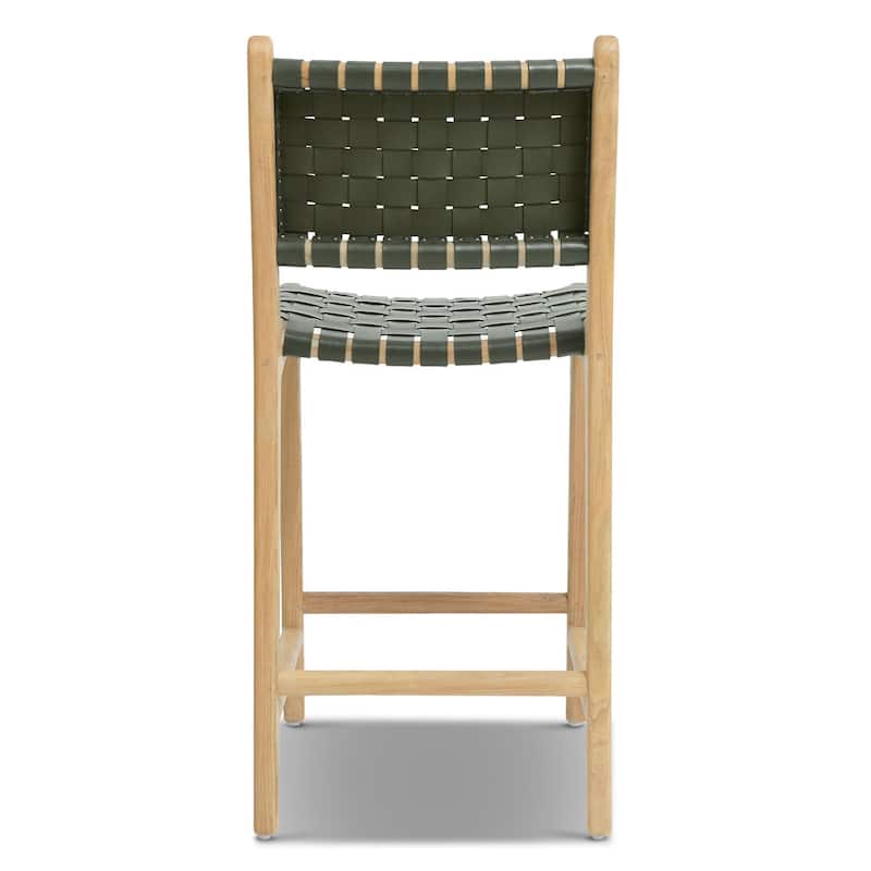 Poly and Bark Banda Teak & Leather Counter Height Stool - Solid Wood Frame