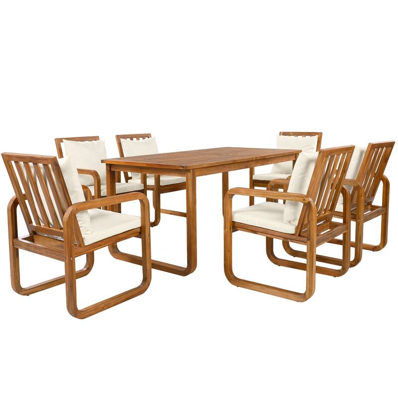7-Piece Acacia Wood Outdoor Dining Set with Water-Resistant Cushions by Leisure Zone