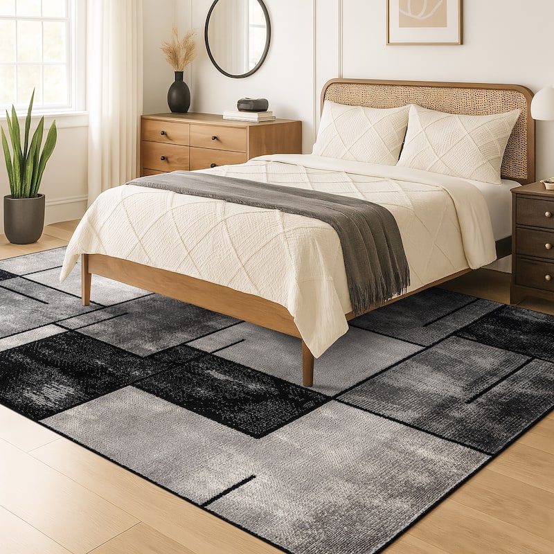 Modern Linear Area Rug for Living Room, Bedroom, or Entryway - Low Pile Indoor Rug