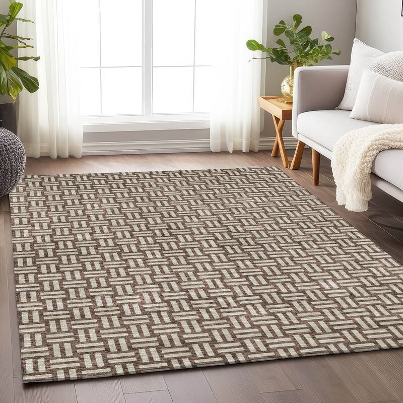 Machine Washable Indoor/ Outdoor Chantille Contempory Crosshatch Rug