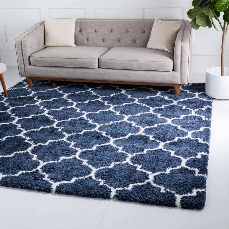 Shag Shoploni Collection Area Rug - 8' Square - Navy Blue