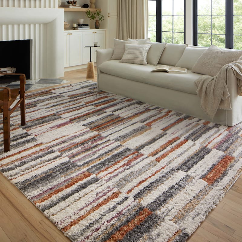 Alexander Home Modern Kenya Shag Area Rug - 5' 3" x 7' 6" - Ivory / Sunset - Rectangle