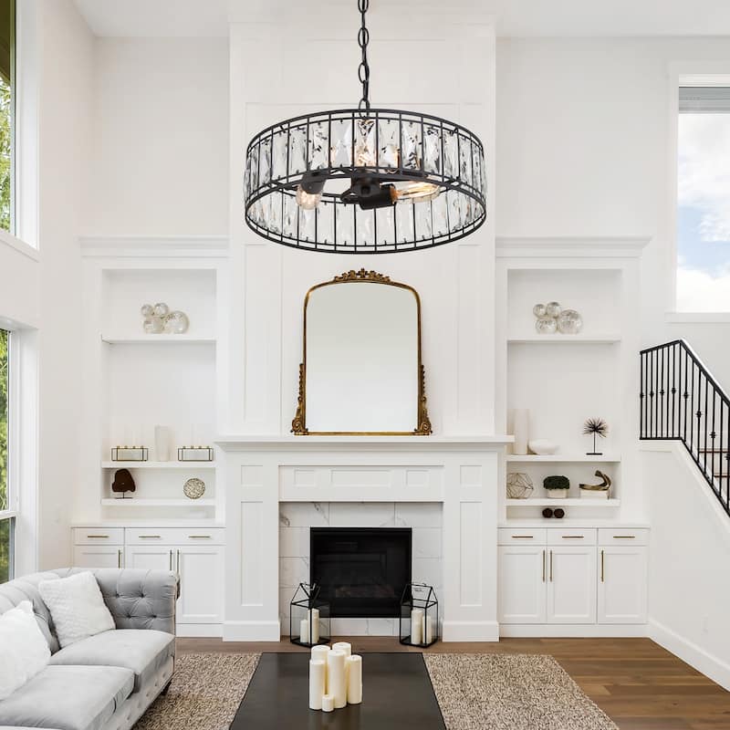 Aulia Mid-Century Modern 3-Light Black Drum Crystal Chandelier for Dining Room - D16"x H 6"