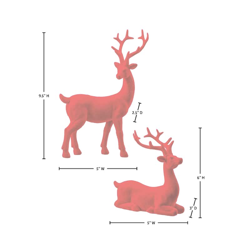 6-9.5" Resin Flocked Deer Set of 2