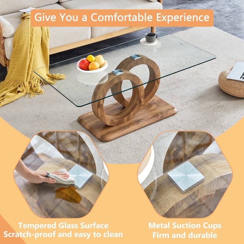 Modern Style Glass Top Mdf Coffee Table With Base