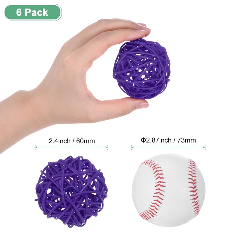 6-Pack Wicker Rattan Balls for Christmas/Weddings/DIY - Purple - 2.4 Inch