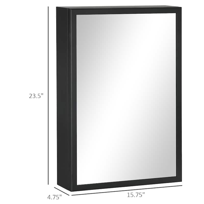 kleankin Wall-Mounted Medicine Cabinet with Mirror, Bathroom Mirror Cabinet with Single Door and Storage Shelves, Black