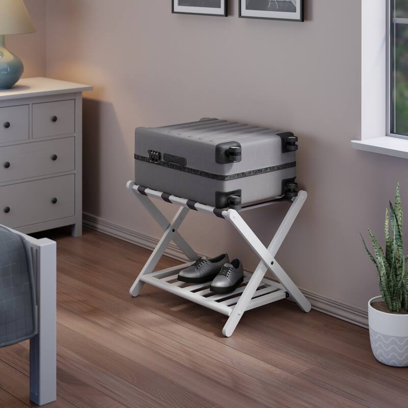 Reese Luggage Rack with Shelf White Finish