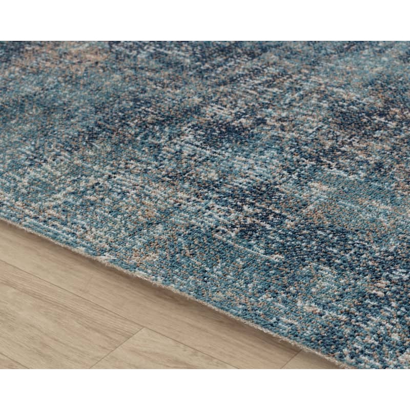 Trellis Navy Blue Abstract Indoor/Outdoor Rug