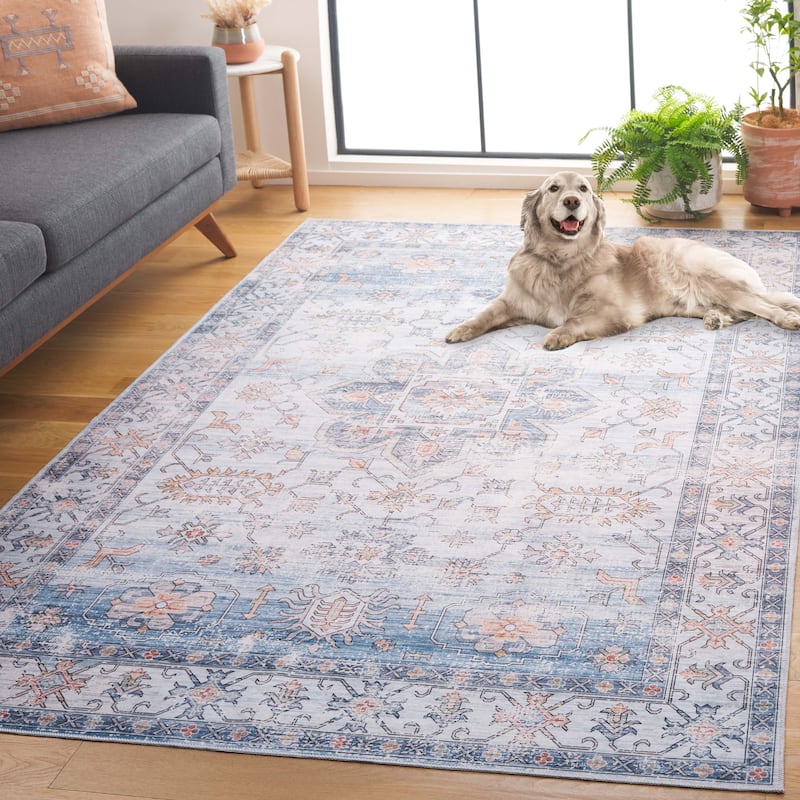 SAFAVIEH Arizona Rinalda Vintage Machine Washable Rug - 8' x 10' - Ivory/Light Blue