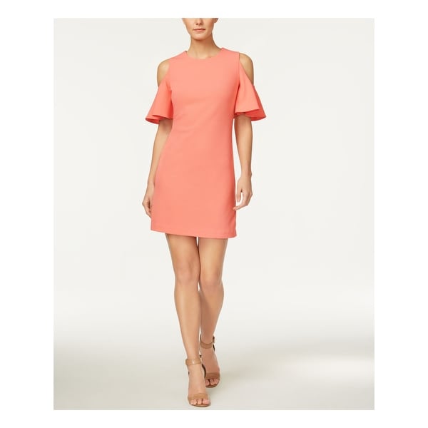 CALVIN KLEIN Coral Short Sleeve Above The Knee Sheath Dress Size 2. Opens flyout.