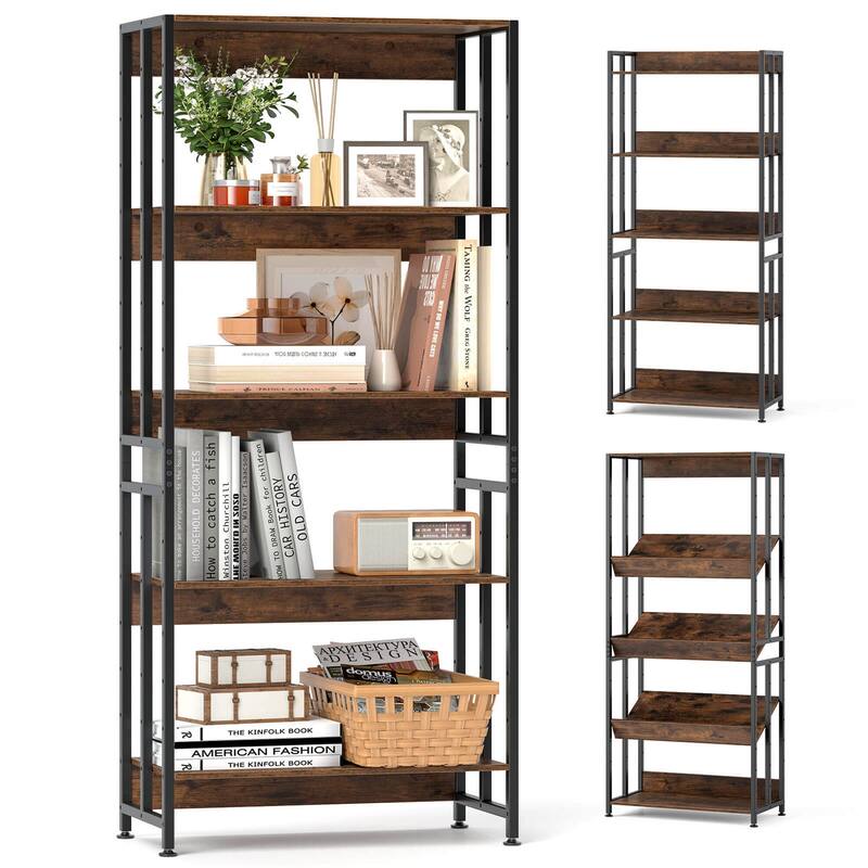 Costway 1/2 PCS 5 Tier Bookshelf 62" Tall Bookcase with Tiltable