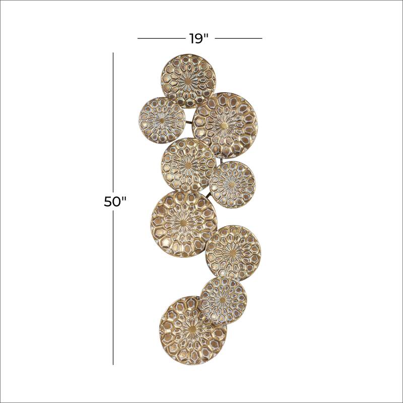 Metal Plate Embossed Floral Home Wall Decor with Teal Accents - Gold - Roche River Decor