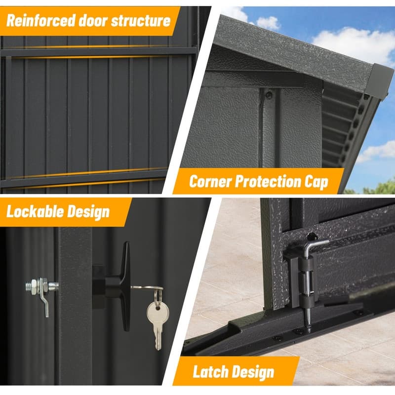 Domi 12x15FT Outdoor Metal Garage Shed,Extra Large Metal Carport with Lockable Double Doors,Heavy Duty Car Shelter,Dark Grey